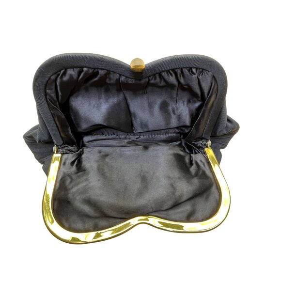 Vintage L And M Women’s Black Satin With Gold Frame & Pouch Evening Clutch - Picture 9 of 13